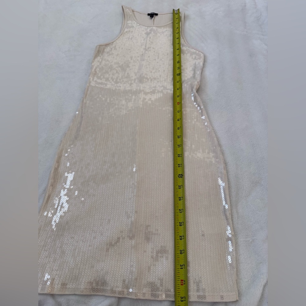 Express XS Cream Sequin Bodycon Mini Dress Ribbed Stretch Tank Y2K Party Club - Picture 3 of 8